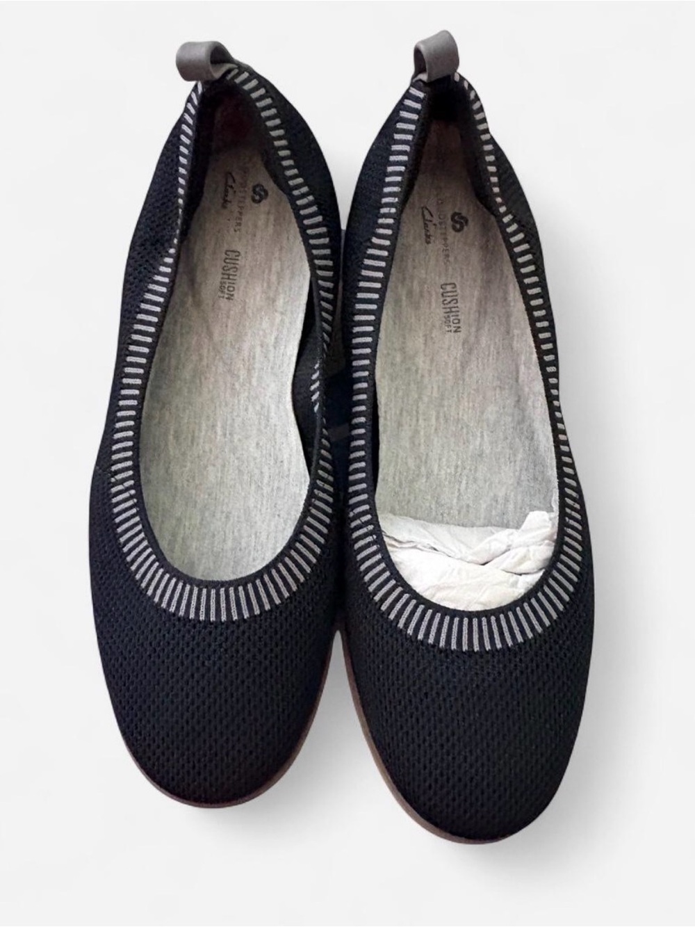 Clarks Black Knit Slip-On Ballet Flats